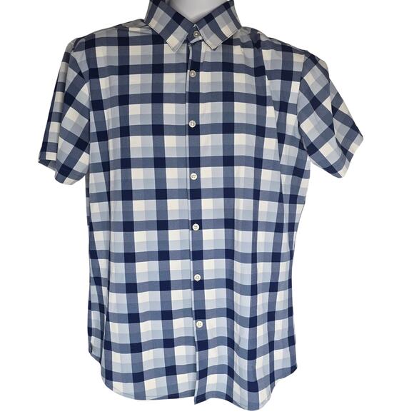 Mizzen + Main Other - Mizzen + Main Performance Plaid Button Blue Shirt Short Sleeve Plaid Mens Trim M